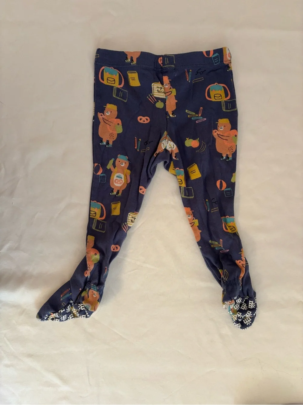 Navy Magnetic Me Bear-Print Kids Pajama Set - Long Sleeve Top & Footed Pants